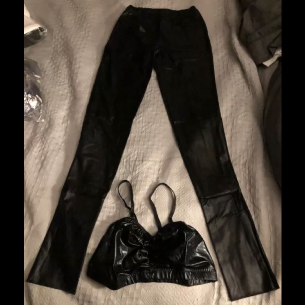 Faux Leather Leggings Pants Bralet Set womens JR sz XL GOTH Dance Exercise NEW